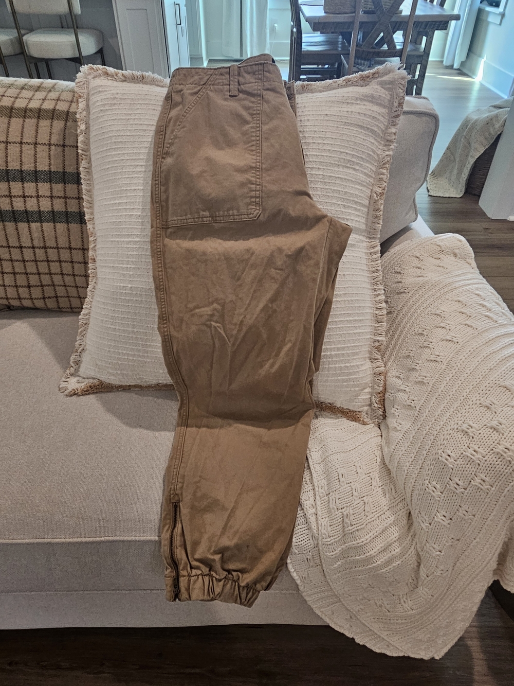 BRFactory Women's Casual Drawstring Cargo Pants in Tan